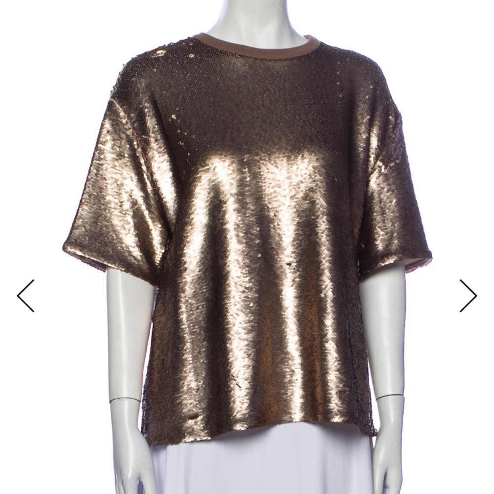 Cinq à Sept Gold Sequin Short Sleeve Top